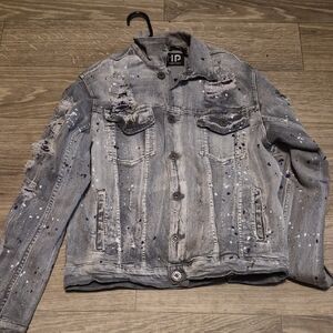 HP Gray Denim Jacket with Paint Splatter